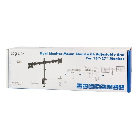 LogiLink Uchwyt do monitora (2x) 13-27 cali, max. 2x8kg LogiLink Uchwyt do monitora (2x) 13-27 cali, max. 2x8kg
