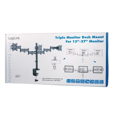 LogiLink Uchwyt na 3 monitory, 13-27 cali, max. 3x8kg. LogiLink Uchwyt na 3 monitory, 13-27 cali, max. 3x8kg.