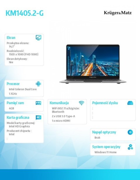 Kruger & Matz Ultrabook Explore 1405 Szary
