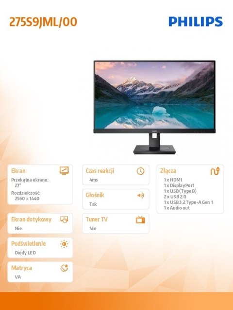 Philips Monitor 275S9JML 27 cali VA HDMI DP Pivot Głośniki