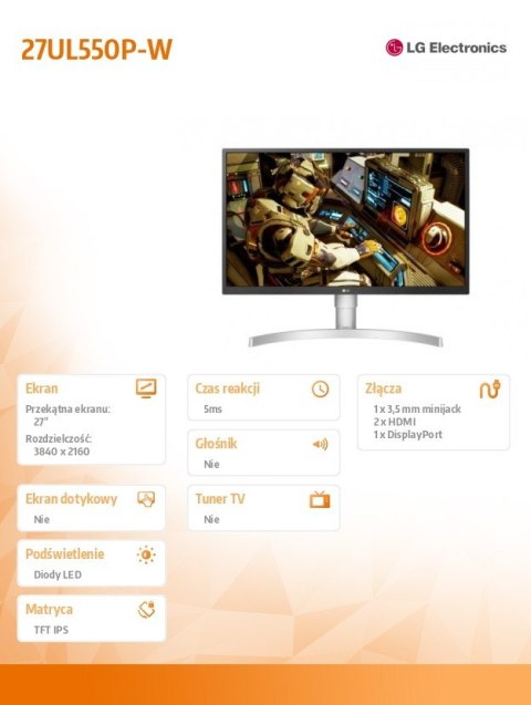 LG Electronics Monitor 27UL550P-W 27 cali IPS HDR Radeon FreeSync 4K