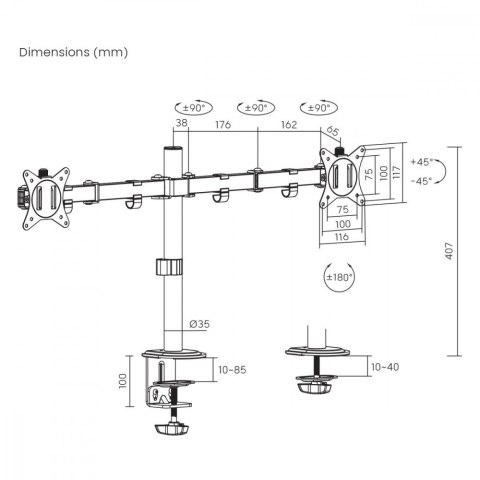Maclean Uchwyt biurkowy MC-754N 2 monitory Maclean Uchwyt biurkowy MC-754N 2 monitory