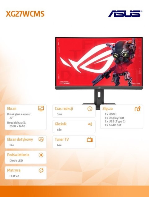 Asus Monitor 27 cali XG27WCMS ROG FHD 280Hz HDMI Asus Monitor 27 cali XG27WCMS ROG FHD 280Hz HDMI