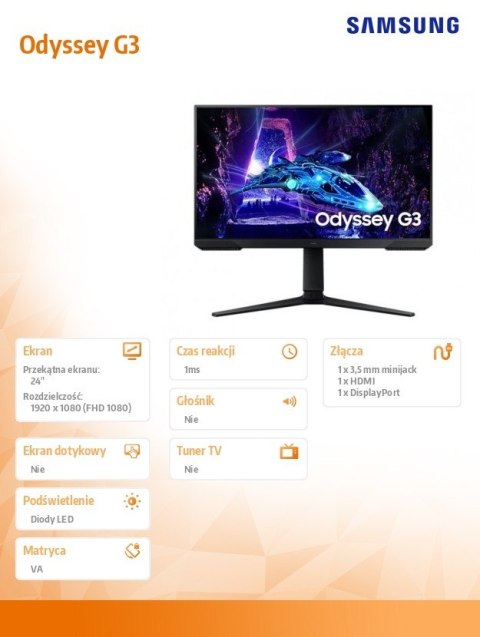 Samsung Monitor gamingowy Odyssey 24 cale LS24DG300EUXEN