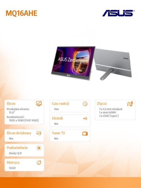 Asus Monitor 16 cali MQ16AHE OLED USB-C Asus Monitor 16 cali MQ16AHE OLED USB-C