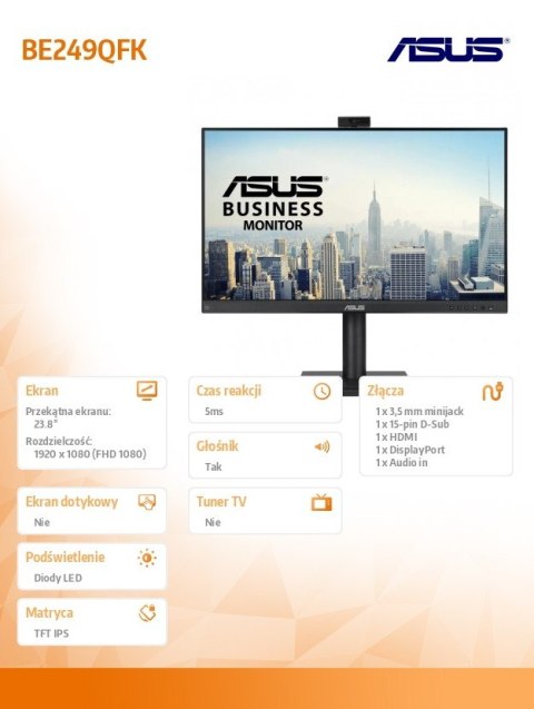 Asus Monitor 24 cale BE249QFK IPS HDMI 100Hz kamera