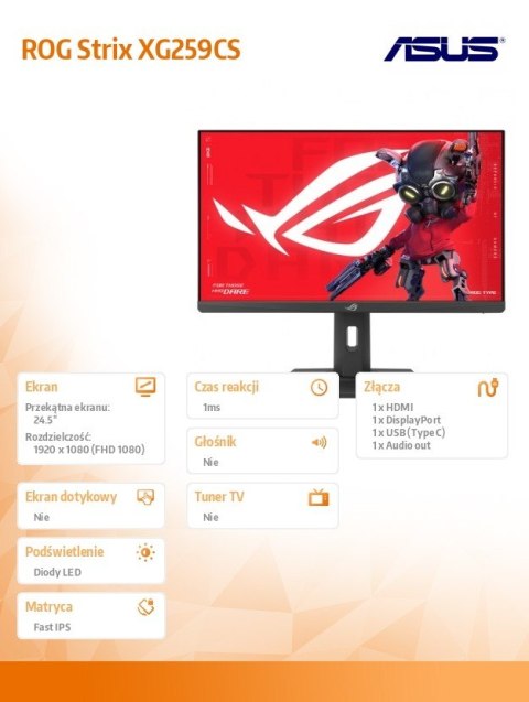 Asus Monitor 25 cali XG259CS IPS HDMI USBC 180Hz FHD