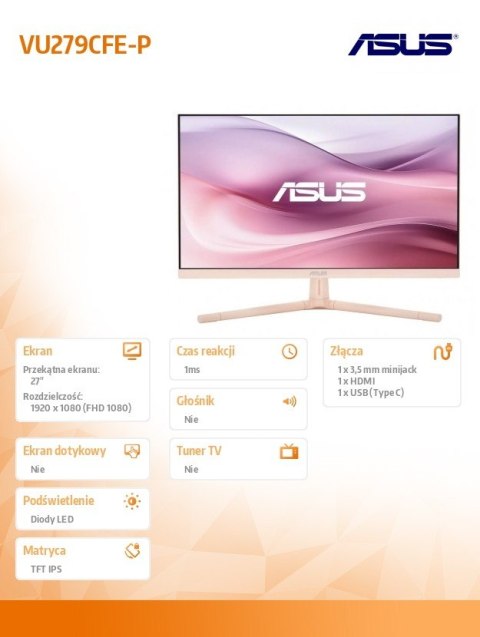 Asus Monitor 27 cali VU279CFE-G VU IPS 100Hz HDMI USB-C 15W Asus Monitor 27 cali VU279CFE-G VU IPS 100Hz HDMI USB-C 15W