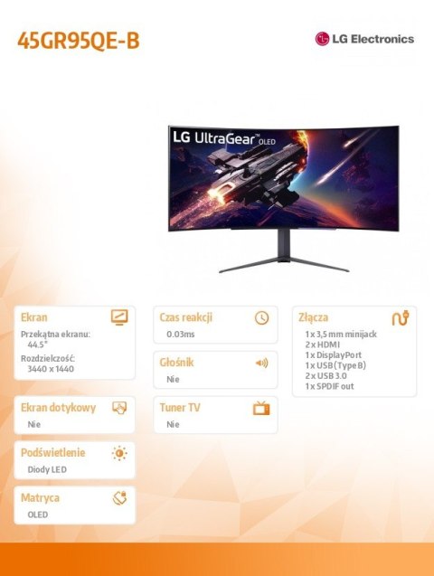LG Electronics Monitor 45GR95QE-B 45 cali OLED UltraGear WQHD 240Hz