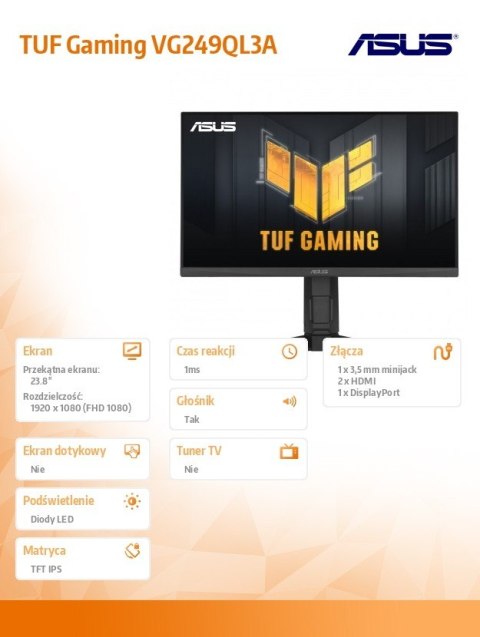 Asus Monitor TUF Gaming 23.8 cala VG249QL3A IPS 180Hz G-SYNC Asus Monitor TUF Gaming 23.8 cala VG249QL3A IPS 180Hz G-SYNC