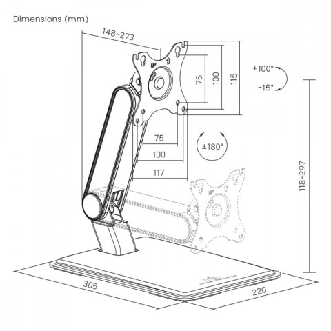 Maclean Uchwyt do monitora dotykowego MC-989 max 8kg VESA 75x75/100x100, 17-32 cale wolnostojący z podstawą Maclean Uchwyt do monitora dotykowego MC-989 max 8kg VESA 75x75/100x100, 17-32 cale wolnostojący z podstawą