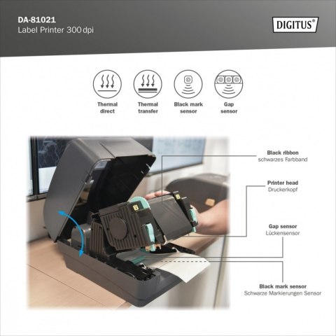 Digitus Biurkowa drukarka etykiet, termiczna, 300dpi, USB 2.0, RS-232, Ethernet Digitus Biurkowa drukarka etykiet, termiczna, 300dpi, USB 2.0, RS-232, Ethernet