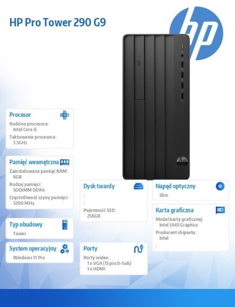 HP Inc. Komputer stacjonarny 290 Tower G9 i5-13500 256GB/8GB/DVDR/W11P 883U1EA HP Inc. Komputer stacjonarny 290 Tower G9 i5-13500 256GB/8GB/DVDR/W11P 883U1EA