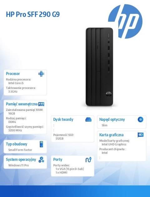 HP Inc. Komputer stacjonarny 290SFF G9R i5-13500 512GB/16GB/DVDR/W11P 9H6L2ET HP Inc. Komputer stacjonarny 290SFF G9R i5-13500 512GB/16GB/DVDR/W11P 9H6L2ET