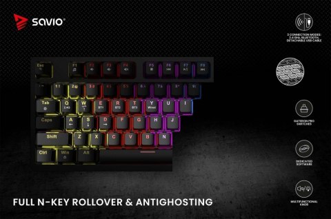Savio Klawiatura mechaniczna bezprzewodowa PHENIX Gateron Red Pro, ABS