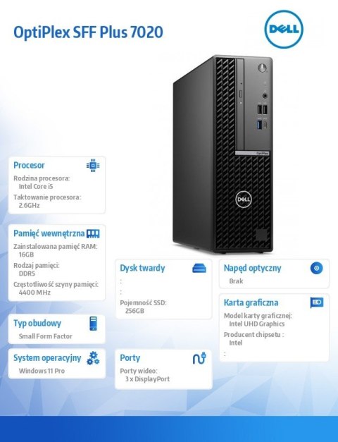 Dell Komputer Optiplex Plus SFF/Core i5-14500/16GB/256GB SSD/Integrated/WLAN + BT/Wireless Kb & Mouse/260W/W11Pro/vPro Dell Komputer Optiplex Plus SFF/Core i5-14500/16GB/256GB SSD/Integrated/WLAN + BT/Wireless Kb & Mouse/260W/W11Pro/vPro