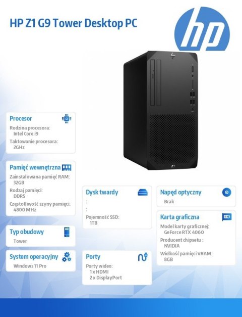HP Inc. Komputer Z1 Tower G9 i9-14900 1TB/32GB/W11P 8T1G3EA