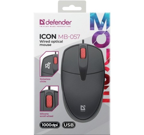 Defender Mysz przewodowa silent click ICON MB-057 1000 DPI Czarna Defender Mysz przewodowa silent click ICON MB-057 1000 DPI Czarna