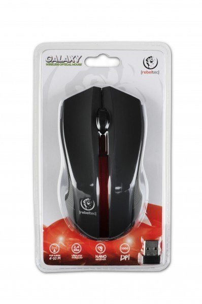 Rebeltec Bezprzewodowa mysz optyczna, GALAXY Black/red, powierzchnia gumowana Rebeltec Bezprzewodowa mysz optyczna, GALAXY Black/red, powierzchnia gumowana