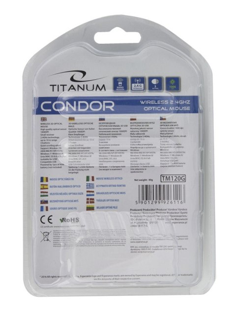 Esperanza MYSZ BEZPREWODOWA CONDOR,3D,2.4GHz, TM120G Esperanza MYSZ BEZPREWODOWA CONDOR,3D,2.4GHz, TM120G