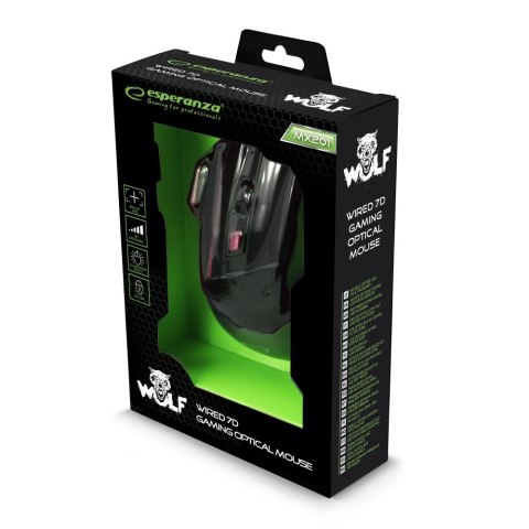 Esperanza MYSZKA PRZEWODOWA DLA GRACZY 7D OPTYCZNA USB MX201 WOLF CZERWONA Esperanza MYSZKA PRZEWODOWA DLA GRACZY 7D OPTYCZNA USB MX201 WOLF CZERWONA