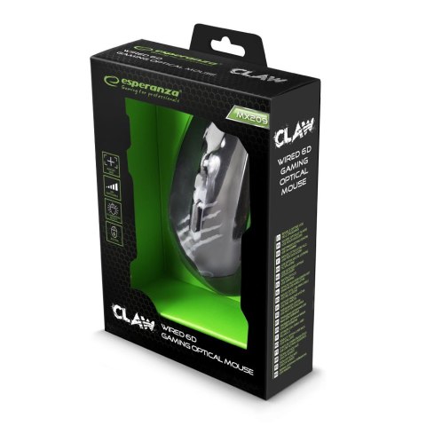 Esperanza MYSZKA PRZEWODOWA DLA GRACZY 6D OPTYCZNA USB MX209 CLAW ZIELONA Esperanza MYSZKA PRZEWODOWA DLA GRACZY 6D OPTYCZNA USB MX209 CLAW ZIELONA