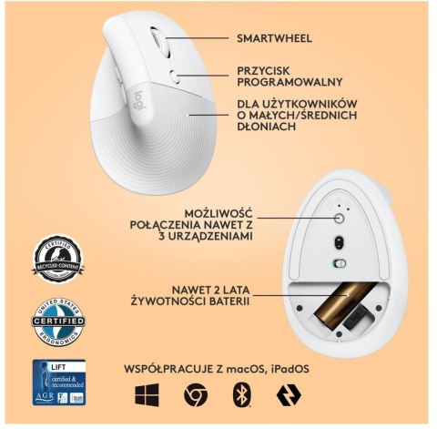 Logitech Mysz Lift Biała 910-006475