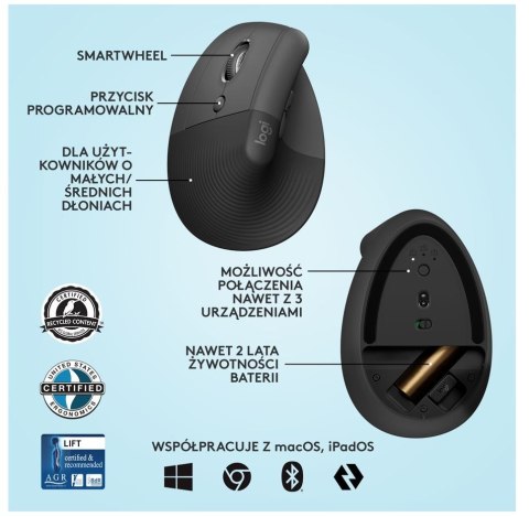 Logitech Mysz Lift Grafit dla leworęcznych 910-006474