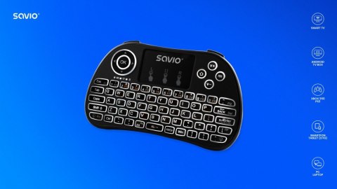 Savio Klawiatura podświetlana bezprzewodowa TV Box, Smart TV, konsole, PC, KW-02