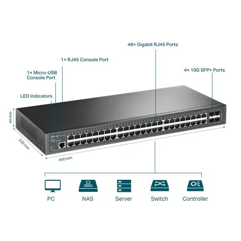 TP-LINK Przełącznik zarządzalny L2+ JetStream, 48 portów gigabitowych, 4 sloty SFP+ 10GE SG3452X TP-LINK Przełącznik zarządzalny L2+ JetStream, 48 portów gigabitowych, 4 sloty SFP+ 10GE SG3452X