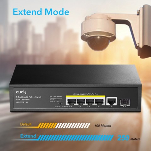 Cudy Przełącznik GS1005PTS1 5xGE PoE+ 1xSFP 120W Cudy Przełącznik GS1005PTS1 5xGE PoE+ 1xSFP 120W