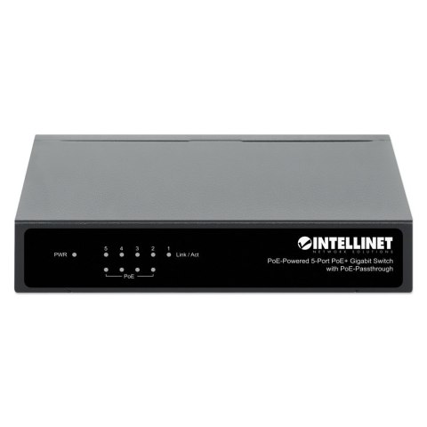 Intellinet Switch Gigabit 5xPoE Passthrough zasilany PoE lub AC,68W