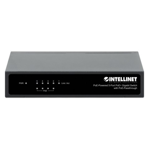 Intellinet Switch Gigabit 5xPoE Passthrough zasilany PoE lub AC,68W