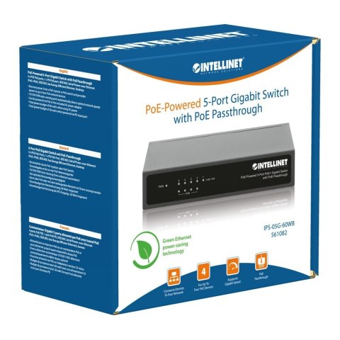 Intellinet Switch Gigabit 5xPoE Passthrough zasilany PoE lub AC,68W