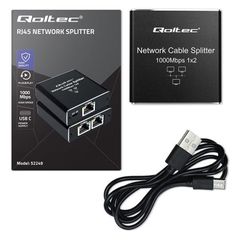 Qoltec Rozdzielacz Splitter mini SWITCH 1x2 port RJ45 | 1000Mbps | USB-C| Aluminium Qoltec Rozdzielacz Splitter mini SWITCH 1x2 port RJ45 | 1000Mbps | USB-C| Aluminium