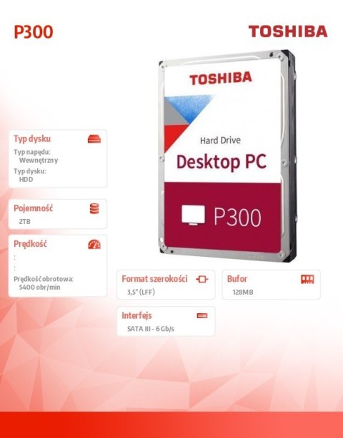 Toshiba Dysk HDD P300 2TB 3.5 S3 5400 rpm 128MB bulk Toshiba Dysk HDD P300 2TB 3.5 S3 5400 rpm 128MB bulk
