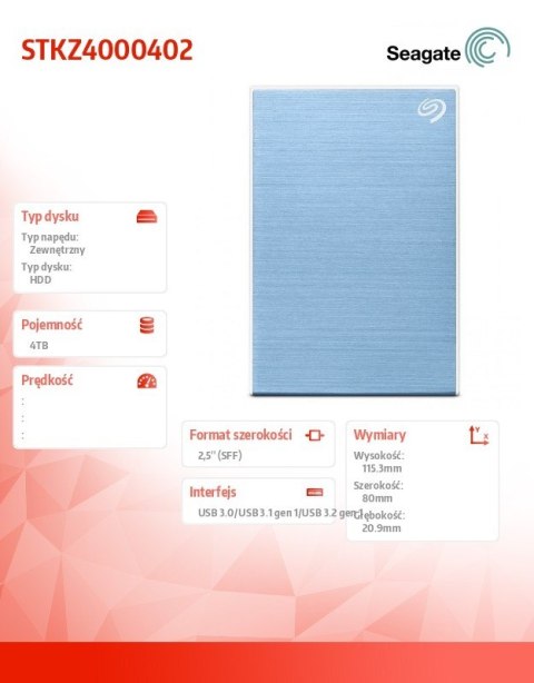 Seagate Dysk One Touch 4TB 2,5 STKZ4000402 niebieski