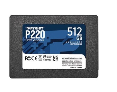 Patriot Dysk SSD 512GB P220 550/500MB/s SATA III 2.5 cala Patriot Dysk SSD 512GB P220 550/500MB/s SATA III 2.5 cala