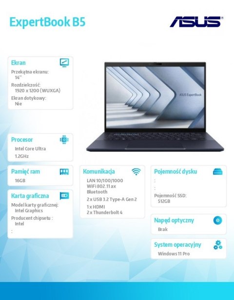 Asus Notebook ExpertBook B5 B5404CMA-Q50339X - Ultra 5 125H/16GB/512GB/14" WUXGA/Win 11 PRO/3YRS