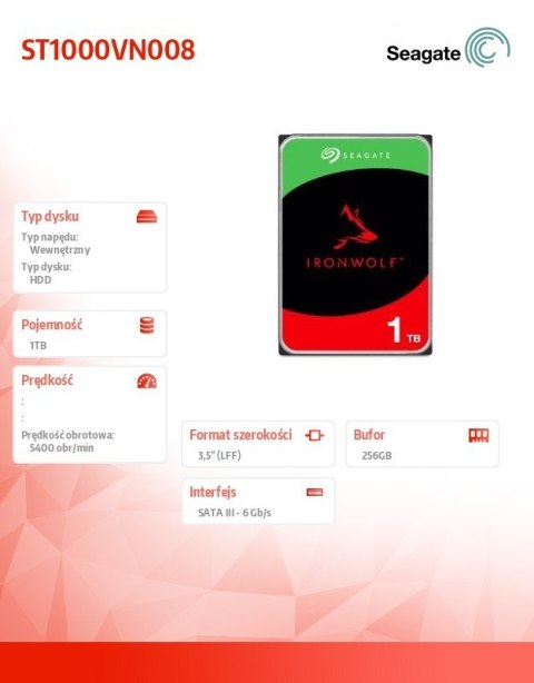 Seagate Dysk IronWolf 1TB 3,5 cala ST1000VN008 Seagate Dysk IronWolf 1TB 3,5 cala ST1000VN008