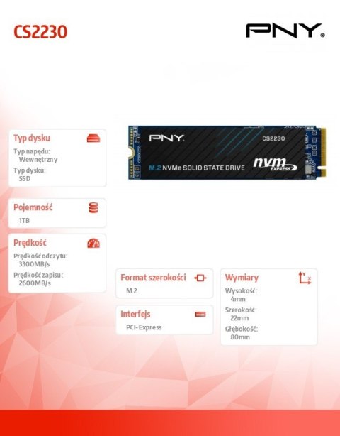 PNY Dysk SSD 1TB M.2 2280 BULK M280CS2230-1TB-SI PNY Dysk SSD 1TB M.2 2280 BULK M280CS2230-1TB-SI