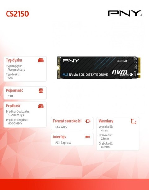 PNY Dysk SSD 1TB M.2 2280 CS2150 M280CS2150-1TB-TB PNY Dysk SSD 1TB M.2 2280 CS2150 M280CS2150-1TB-TB