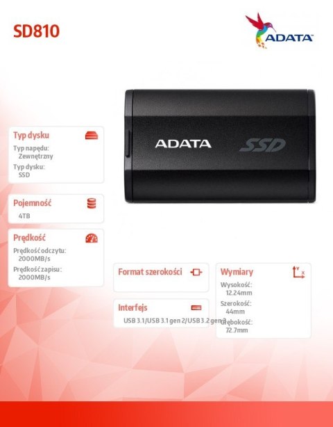 Adata Dysk SSD External SD810 4TB USB3.2C 20Gb/s czarny Adata Dysk SSD External SD810 4TB USB3.2C 20Gb/s czarny