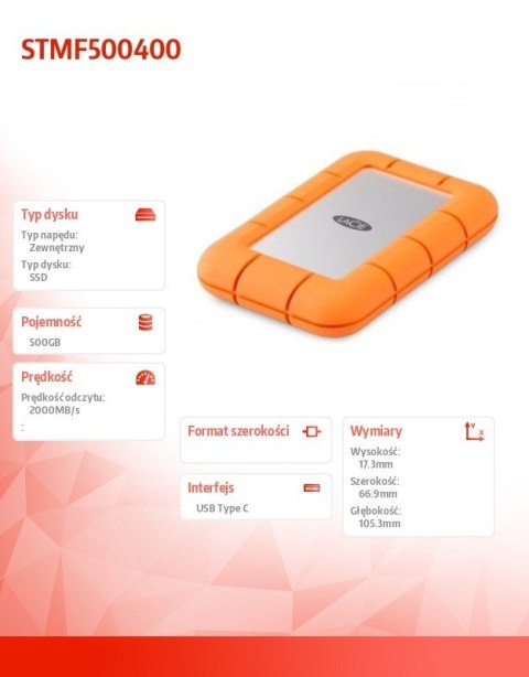 LaCie Dysk SSD Mini Rugged 500GB USB 3.2 STMF500400 LaCie Dysk SSD Mini Rugged 500GB USB 3.2 STMF500400
