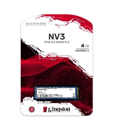 Kingston Dysk SSD NV3 4TB M.2 2280 PCI-e 4.0 NVMe 6000/5000 Kingston Dysk SSD NV3 4TB M.2 2280 PCI-e 4.0 NVMe 6000/5000