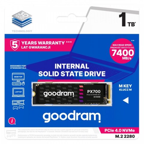 GOODRAM Dysk SSD PX700 1TB M.2 PCIe 2280 4x4 7400/6500MB/s GOODRAM Dysk SSD PX700 1TB M.2 PCIe 2280 4x4 7400/6500MB/s