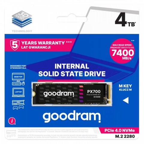 GOODRAM Dysk SSD PX700 4TB M.2 PCIe 2280 4x4 7400/6500MB/s GOODRAM Dysk SSD PX700 4TB M.2 PCIe 2280 4x4 7400/6500MB/s