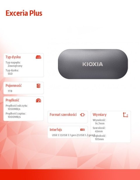 Kioxia Dysk zewnętrzny SSD Exceria Plus 1TB USB 3.2
