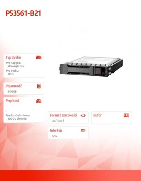 Hewlett Packard Enterprise Dysk 600GB SAS 12G Mission Critical 10K SFF BC Multi Vendor HDD P53561-B21 Hewlett Packard Enterprise Dysk 600GB SAS 12G Mission Critical 10K SFF BC Multi Vendor HDD P53561-B21