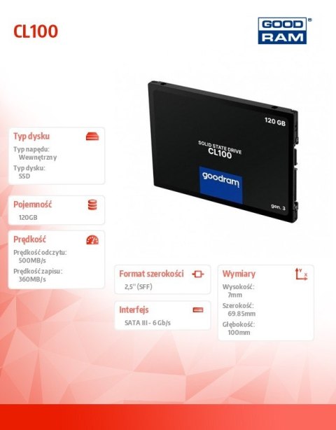 GOODRAM Dysk CL100 G3 120GB SATA3 2,5 GOODRAM Dysk CL100 G3 120GB SATA3 2,5